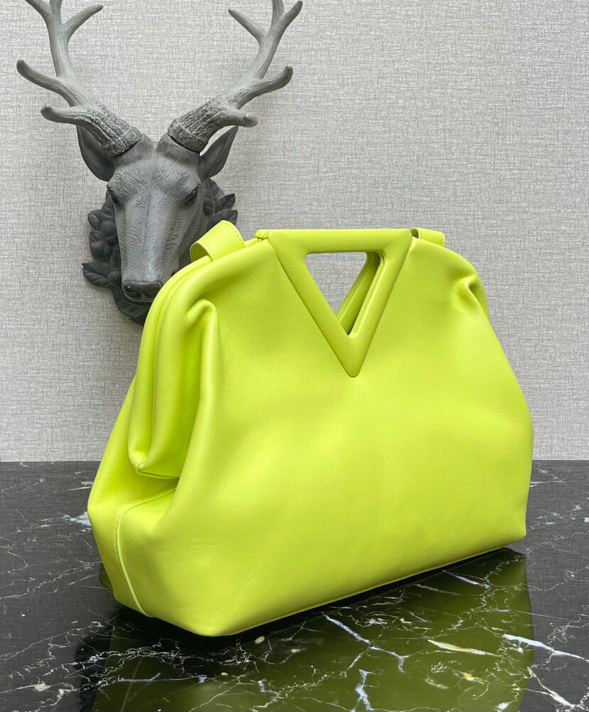 Bottega Veneta Point Leather Top Handle Bag Light Green